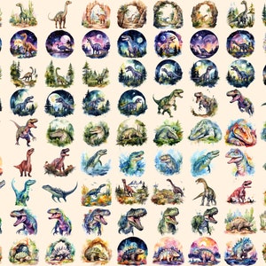Dinosaurs Watercolor Clipart Bundle - 690+ transparent PNG, Dino graphics, Ancient dinosaur creature png, Commercial use, Digital download