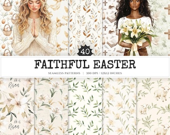 Easter Lily Seamless Patterns, Religious Cross, Scrapbook Paper (Digital Download)