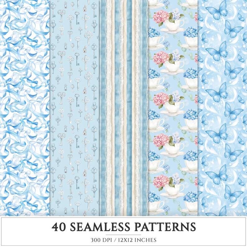 Modern Alice Seamless Patterns, Cottagecore Digital Paper (JPG) - Etsy
