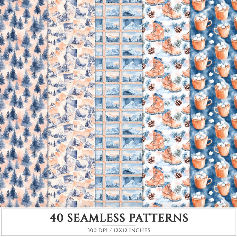 Travel Pattern Paper Winter Expedition Seamless Patterns, Travel Scrapbook Paper (digital ...