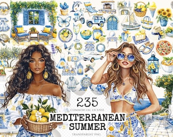 Watercolor Mediterranean Clipart Set – Summer Graphics (Digital Download)