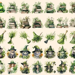 Herbal Witches Watercolor Clipart Bundle - 310+ transparent PNG, Whimsical fantasy graphics, Enchanted png, Commercial use, Digital download
