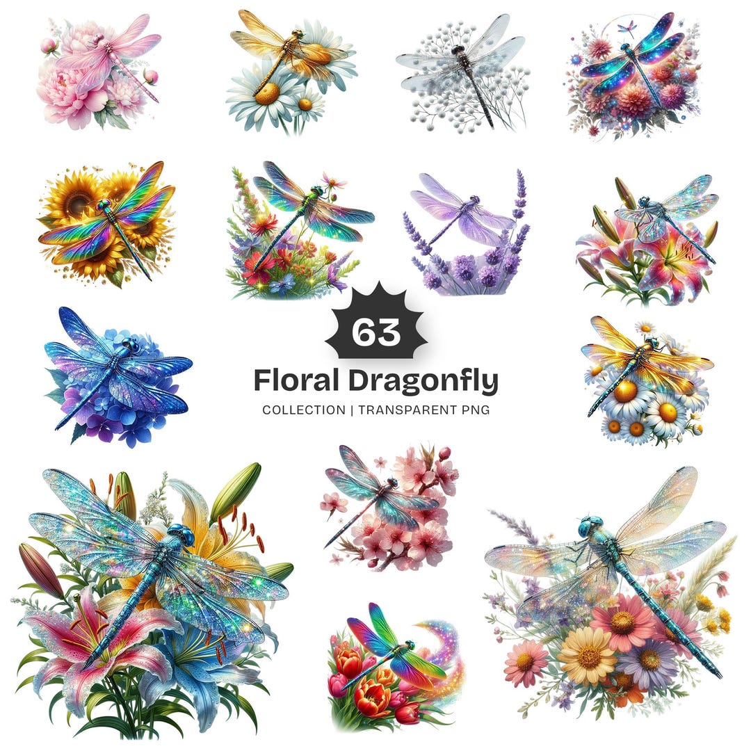 Floral Dragonfly PNG Clipart Collection – 63 Colorful Insect Graphics ...
