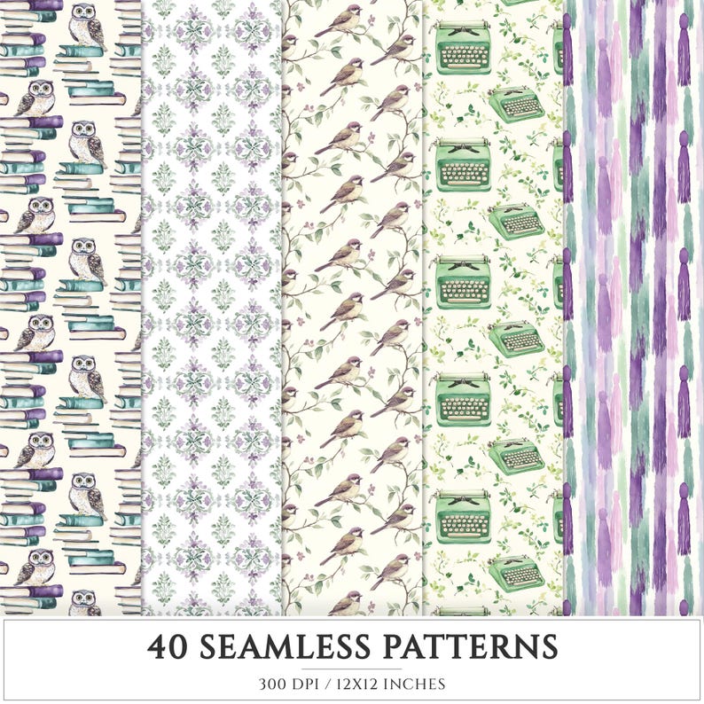 Arcane Reading Seamless Patterns, Magical Book, Poppy Floral, Forest ...