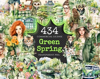 Green Spring Watercolor Clipart Bundle – 430+ PNG Graphics (Digital Download)