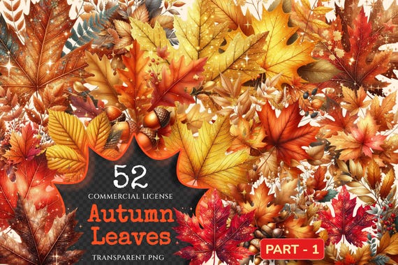 Autumn Leaves PNG Clipart – 52 Warm Foliage Graphics (Digital Download)