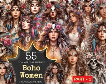 Boho Women Clipart – 55 Fashion Illustrations (PNG Digital Download)
