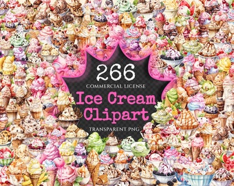 Watercolor Ice Cream Clipart Bundle – 260+ PNG, Commercial Use (Digital Download)