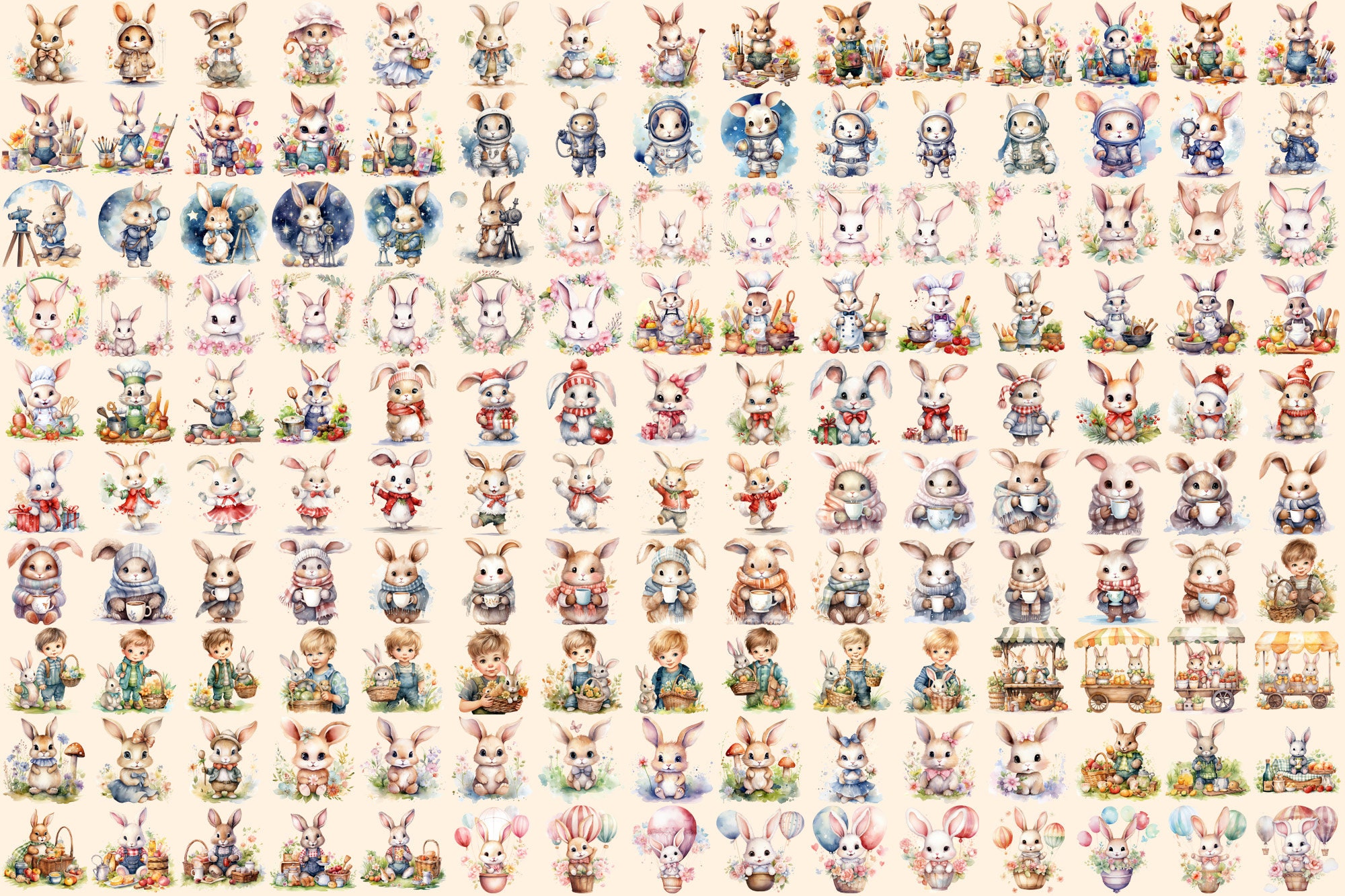 Watercolor Bunny Clipart – 1018+ Rabbit PNG Images (digital Download - Etsy