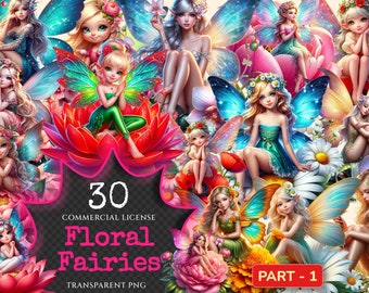 Floral Fairies PNG Clipart – Magical Graphics, Commercial Use (Digital Download)