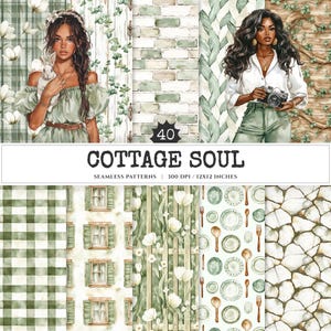 Cottage Soul Seamless Patterns, Cottagecore JPEG, Rustic floral pattern, Tulip, Cottage floral repeating pattern, Digital scrapbook paper