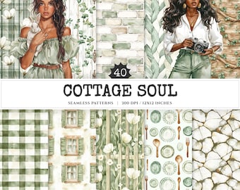 Cottagecore Tulip Seamless Patterns, Rustic Floral Scrapbook Paper (Digital Download)