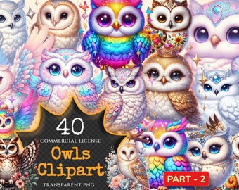 40 Watercolor Owls Clipart – Forest Creature PNG Illustrations (Digital Download)