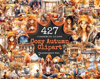 Cozy Autumn Watercolor Clipart Bundle – 425+ PNG, Commercial Use (Digital Download)