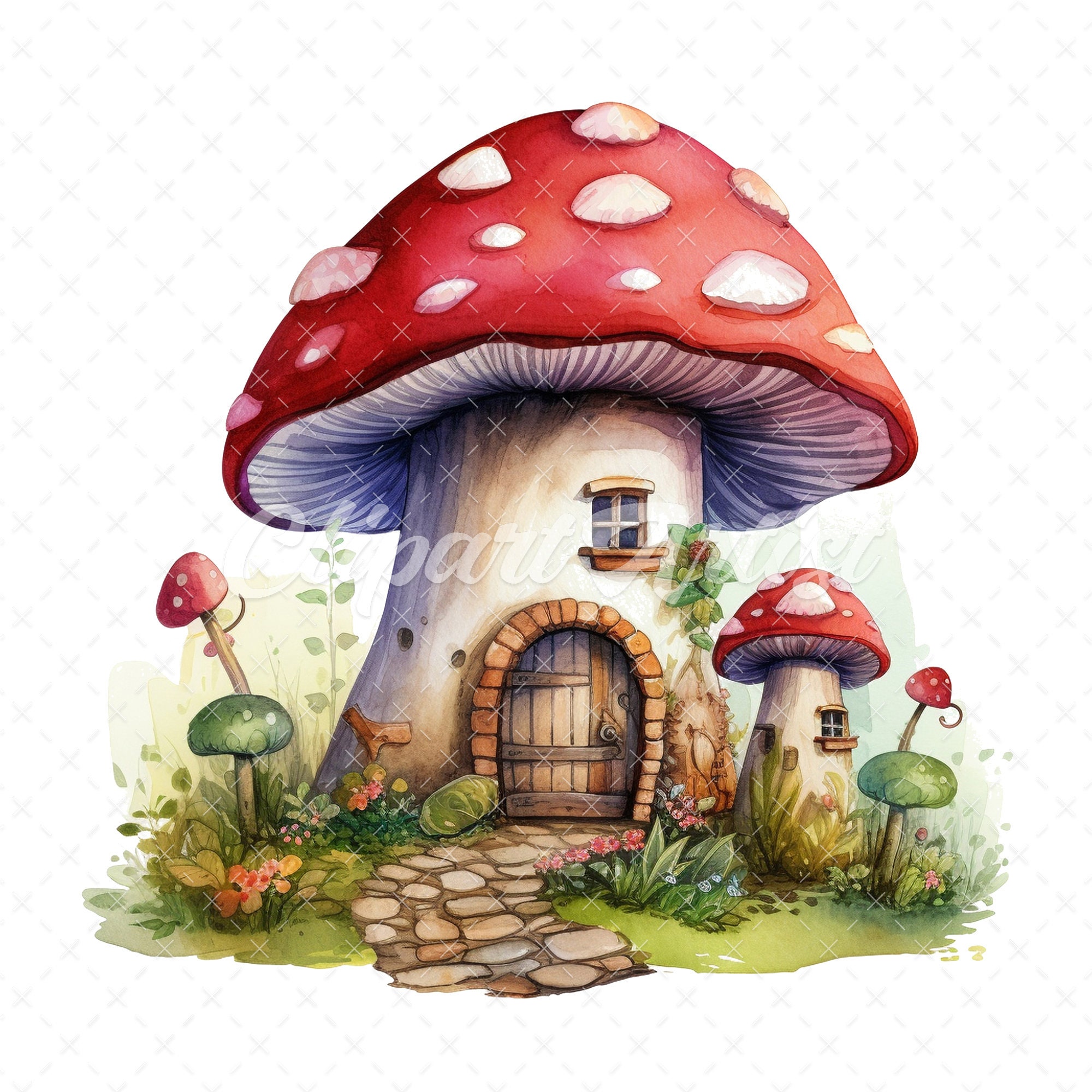 Watercolor Mushroom House Clipart – Fairy Tale Cottage (digital ...
