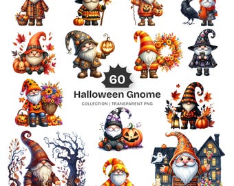 Halloween Gnome PNG Clipart – Spooky Witchy Pumpkin Graphics (Digital Download)