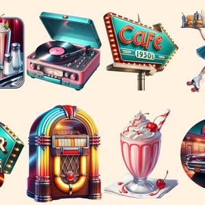 50's Diner Clipart – Retro Graphics PNG Collection (digital Download ...