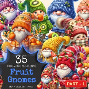 Fruit Gnomes PNG Clipart Collection - 35 PNG, Cute fruit gnome graphics, Charming gnome printables, Commercial use, Digital download
