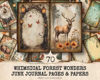 Forest Creatures Junk Journal Kit – Whimsical Pages, Natural Backgrounds (Digital Download)