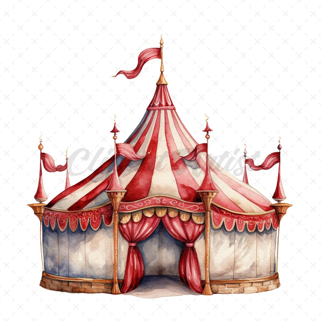 Watercolor Carnival Tent Clipart – Fantasy Circus Tents (digital ...