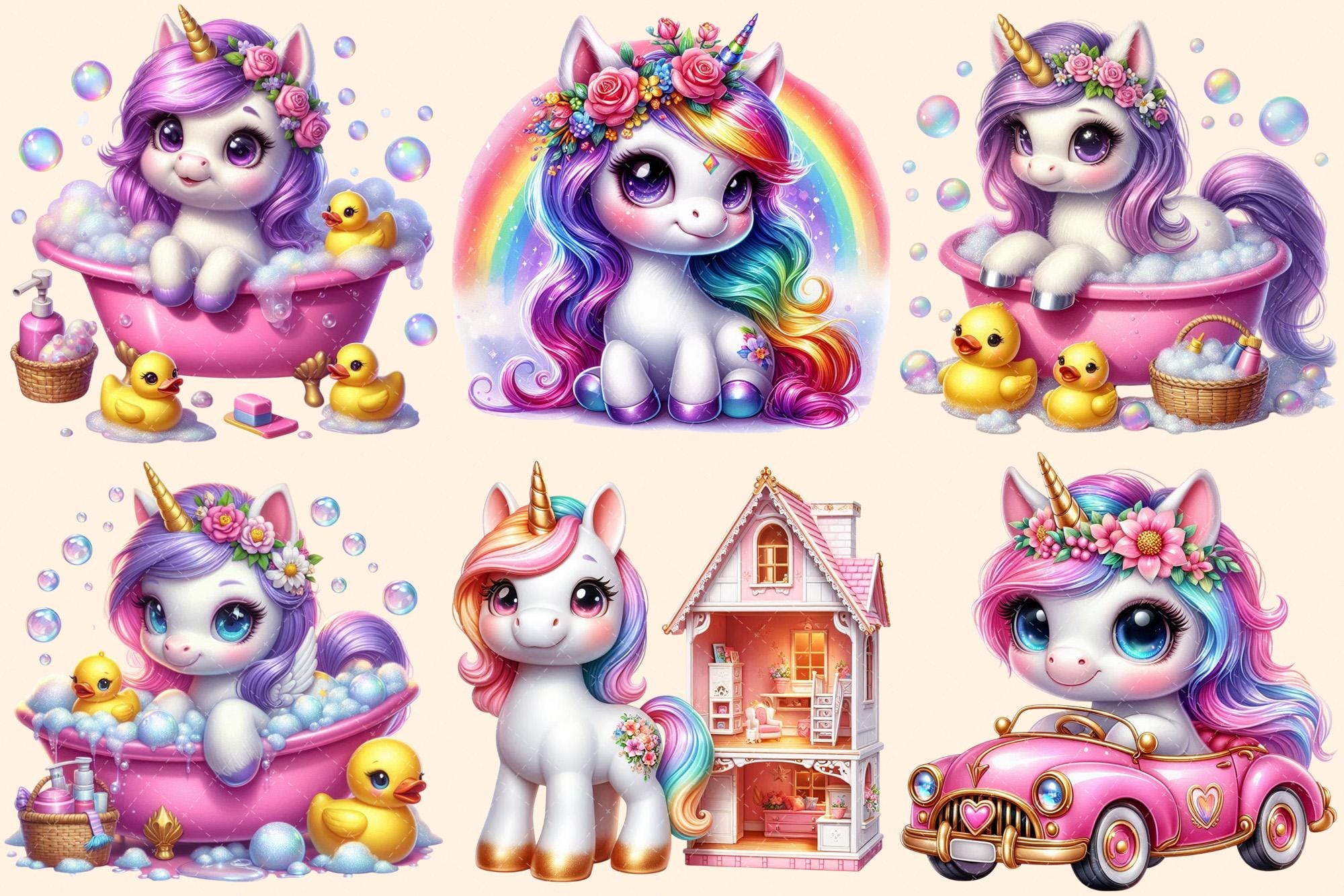 Baby Unicorns Clipart – Magical Illustrations, Commercial Use (PNG ...