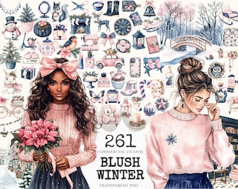 Blush Winter Watercolor Clipart Set – 258+ PNG Graphics (Digital Download)