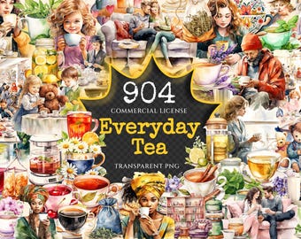 Watercolor Tea Clipart Bundle – 900+ PNG Illustrations (Digital Download)