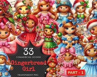 Gingerbread Girl Clipart – 33 Festive Cookie PNG Graphics (Digital Download)