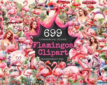 Watercolor Flamingos Clipart Bundle – Tropical Bird PNG (Digital Download)