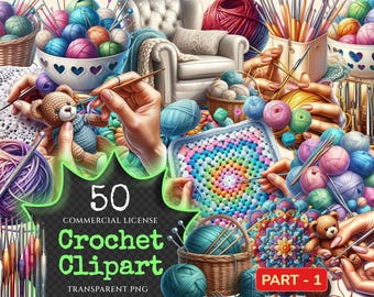 Crochet Clipart Collection - Knitting & Hook PNG Graphics (Digital Download)