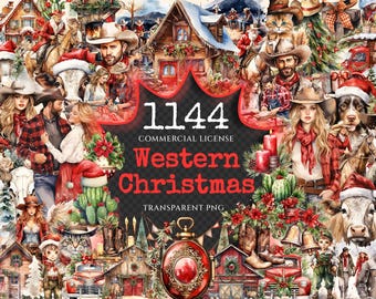 Western Christmas Clipart Bundle – 1140+ Watercolor PNG Graphics (Digital Download)