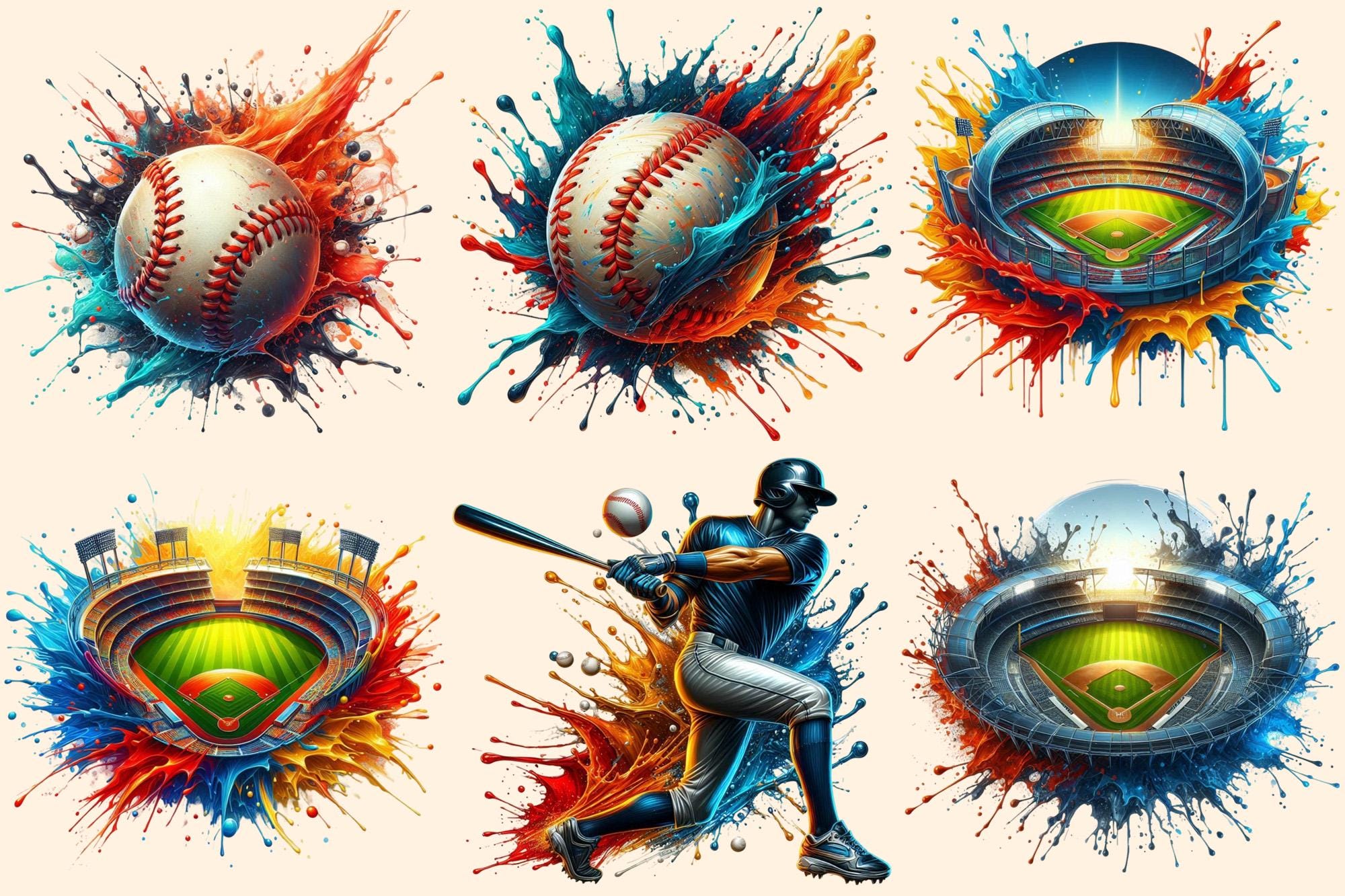 Vibrant Baseball Graphics Clipart – 30 PNG, Sports Printables (digital ...