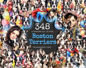 Watercolor Boston Terrier Clipart – 345+ Puppy PNG Images (Digital Download)