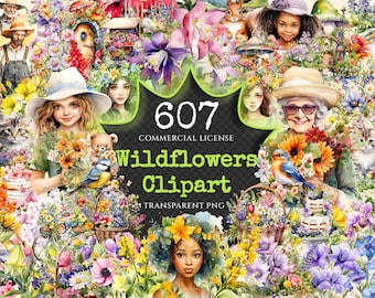 Wildflowers Watercolor Clipart Bundle – 604+ PNG Graphics (Digital Download)