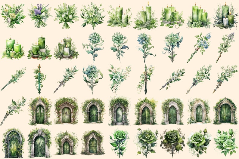 Herbal Witches Watercolor Clipart Bundle - 310+ transparent PNG, Whimsical fantasy graphics, Enchanted png, Commercial use, Digital download
