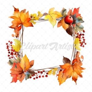 20 High-Quality Autumn Frames Clipart - Autumn frames digital watercolor JPG instant download for commercial use - Digital download