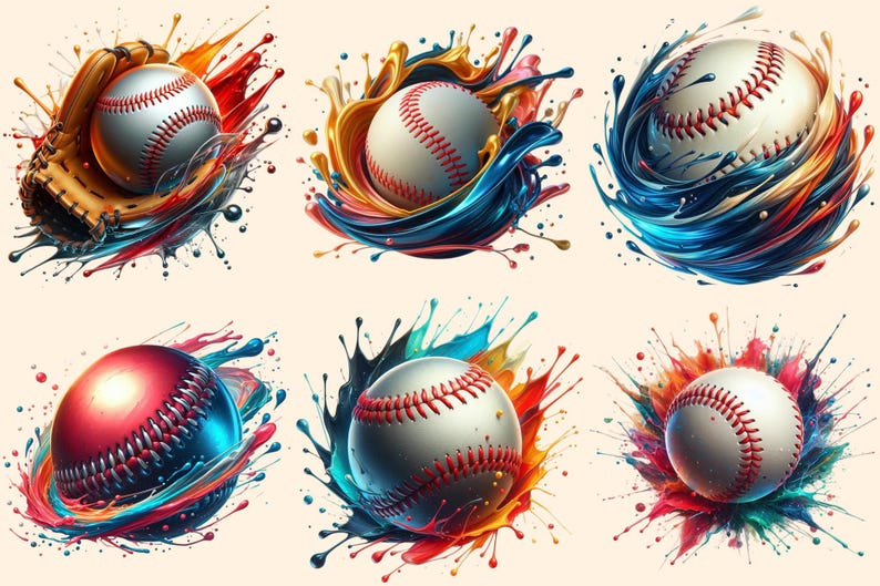 Vibrant Baseball Graphics Clipart – 30 PNG, Sports Printables (digital ...