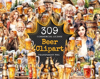 Beer Watercolor Clipart Bundle – 305+ PNG Images (Digital Download)