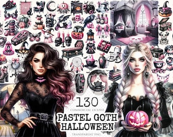 Pastel Goth Halloween Clipart Set – 125+ PNG Graphics (Digital Download)