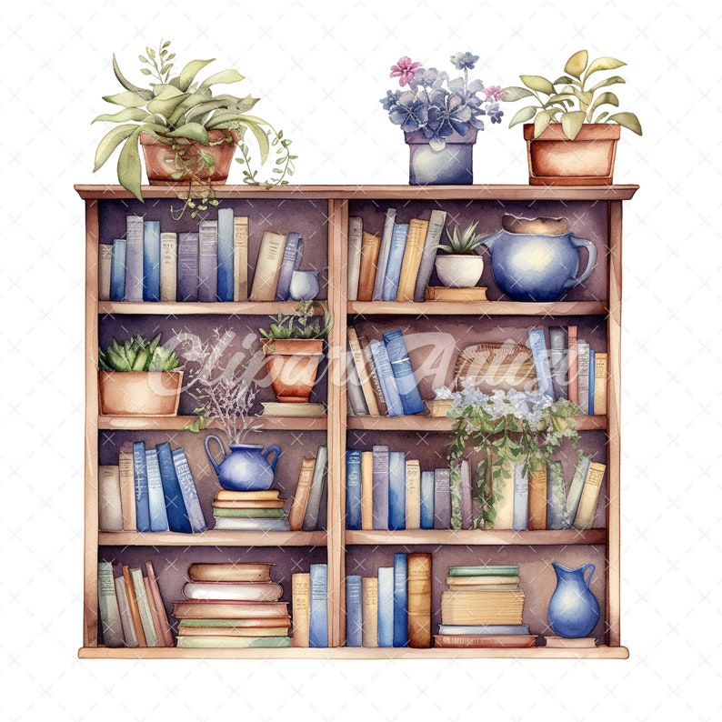 20 Highquality Book Shelves Clipart Book Shelves Digital Watercolor