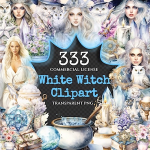 White Witch Magic Witchcraft Watercolor Clipart Bundle - 330+ transparent PNG, Magic witchcraft graphics, Commercial use, Digital download