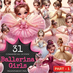 Ballerina Girls PNG Clipart Collection - 31 PNG, Elegant ballerina illustrations, Dance themed printables, Commercial use, Digital download