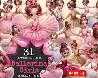 Ballerina Girls Clipart – Elegant Dance Illustrations, 31 PNG (Digital Download)