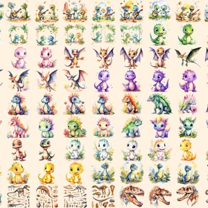 Dinosaurs Watercolor Clipart Bundle - 690+ transparent PNG, Dino graphics, Ancient dinosaur creature png, Commercial use, Digital download