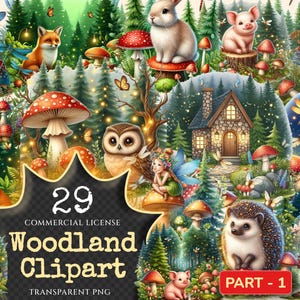 Woodland PNG Clipart Collection - 29 PNG, Woodland creatures illustration, Whimsical forest art, Commercial use, Digital download