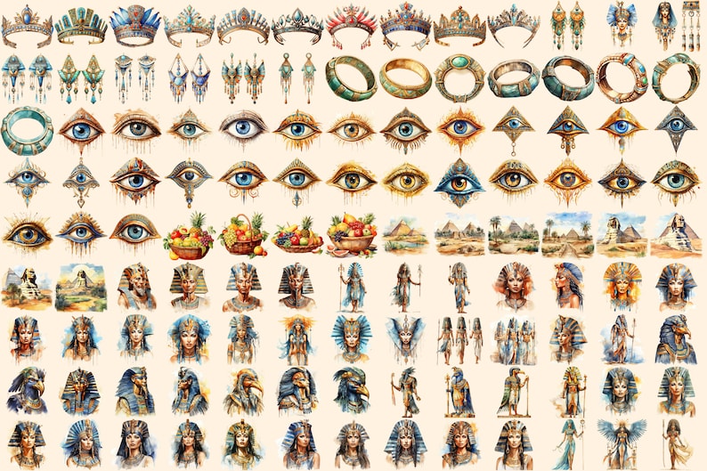 Ancient Egypt Watercolor Clipart Bundle – Pharaohs, Pyramids (digital ...