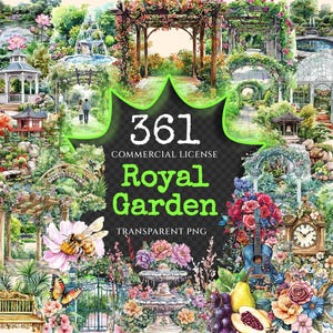Royal Garden Watercolor Clipart Bundle - 358+ transparent PNG, Royal botanical graphics, Elegant garden png, Commercial use,Digital download