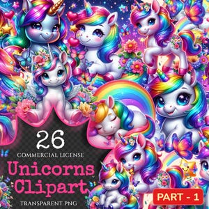 Unicorns PNG Clipart Collection - 26 PNG, Whimsical unicorn graphics, Fairytale inspired printables, Commercial use, Digital download