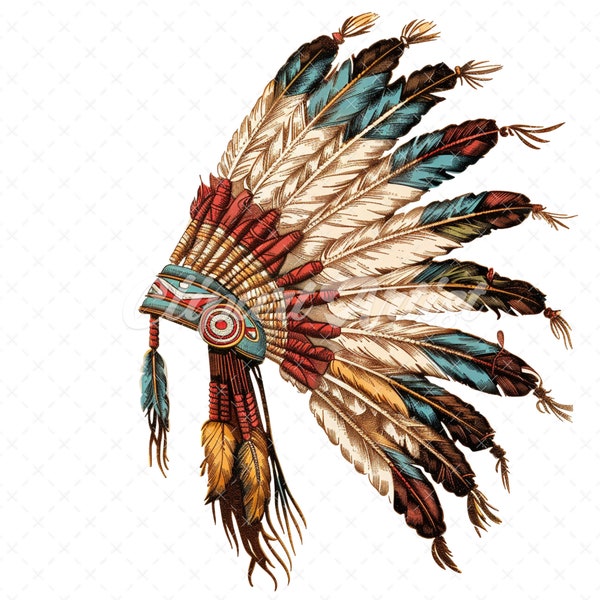 19 High-Quality Native American Clipart -  Head dress digital watercolor JPG instant download for commercial use - Digital download