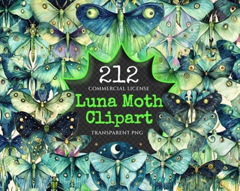 Luna Moth Watercolor Clipart – Mystical Insect Graphics (Digital Download)